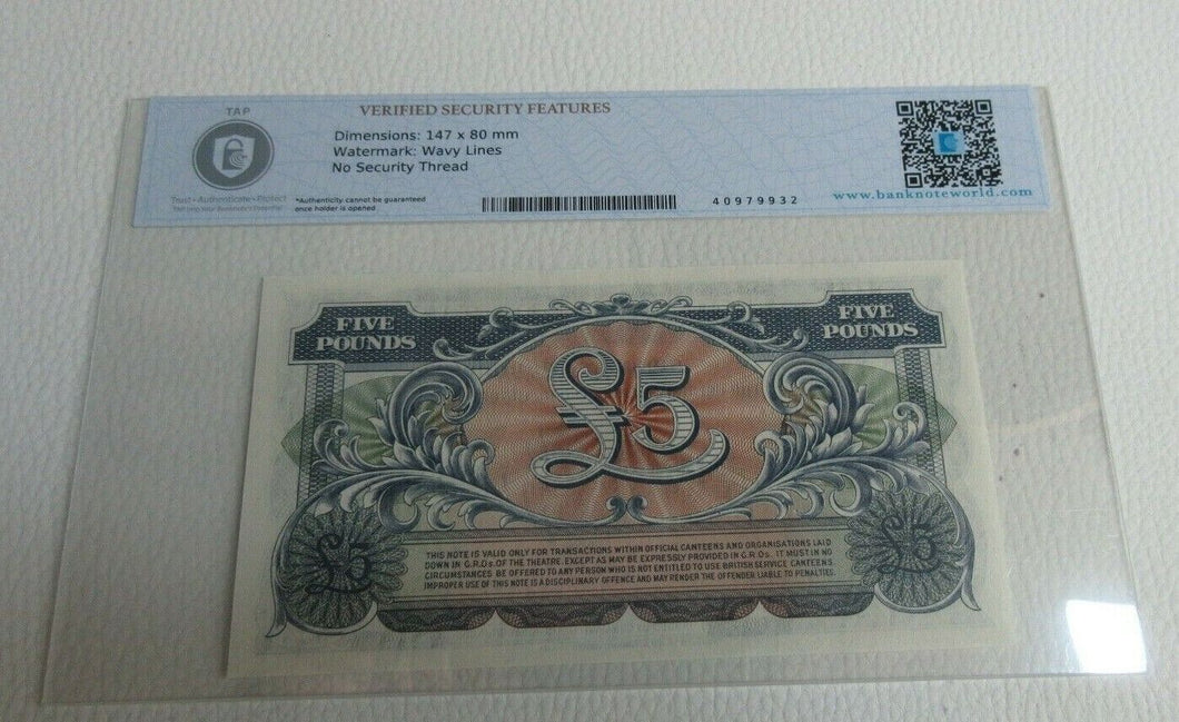 BRITAN ARMED FORCES £5 NOTE Uncirculated 1958 FIVE Pound GRADED EE1 292235