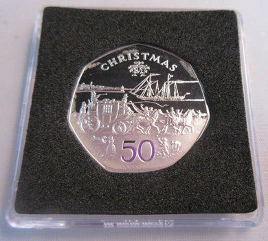 1980 CHRISTMAS SILVER PROOF ISLE OF MAN 50P COIN IN QUADRANT CAPSULE