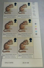 Load image into Gallery viewer, 1997 ENDANGERED SPECIES COMMON DORMOUSE 20p BLOCK OF 6 STAMPS MNH
