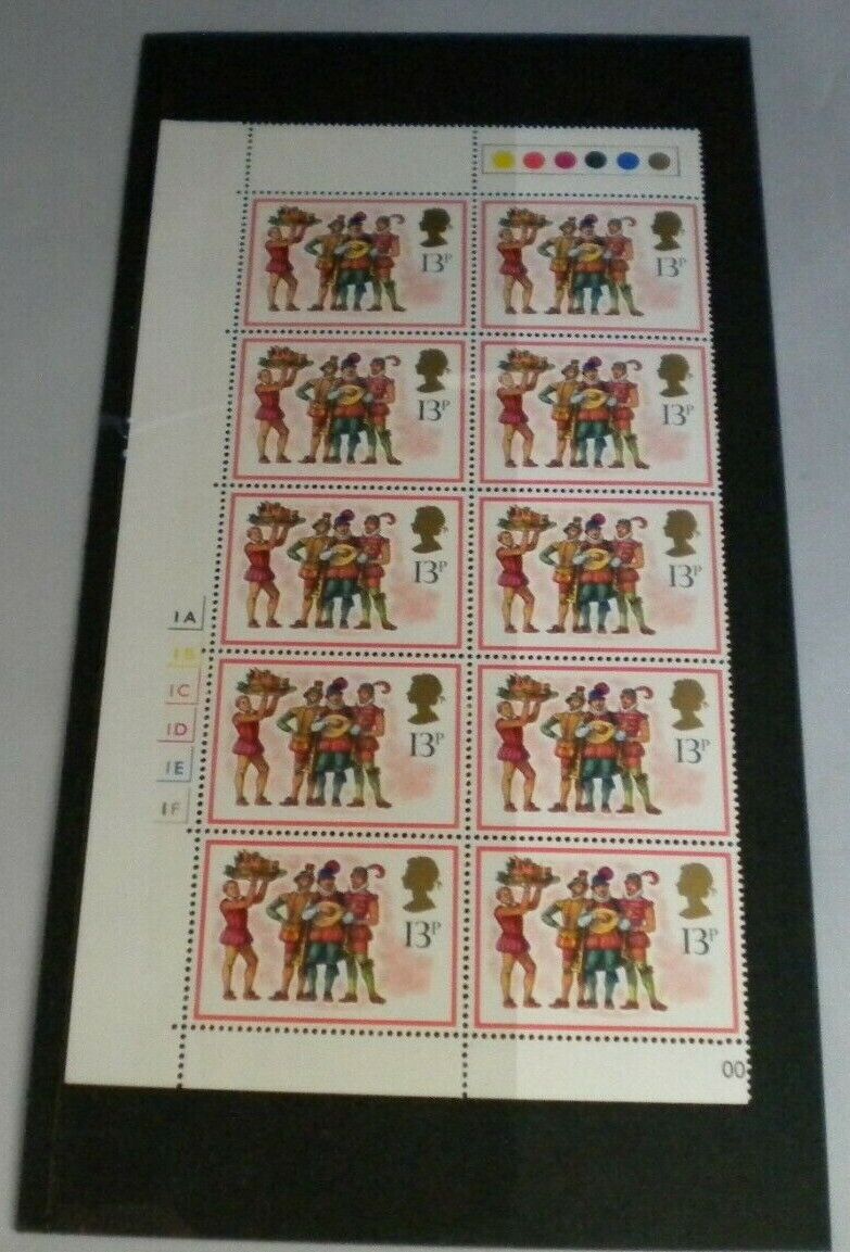 1978 CHRISTMAS THE BOARS HEAD CAROL 13P BLOCK OF 10 STAMPS MNH TRAFFIC LIGHTS