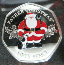 Load image into Gallery viewer, 2019 FATHER CHRISTMAS SILVER PROOF PIEDFORT 50P COLOURED BOXED &amp; COA
