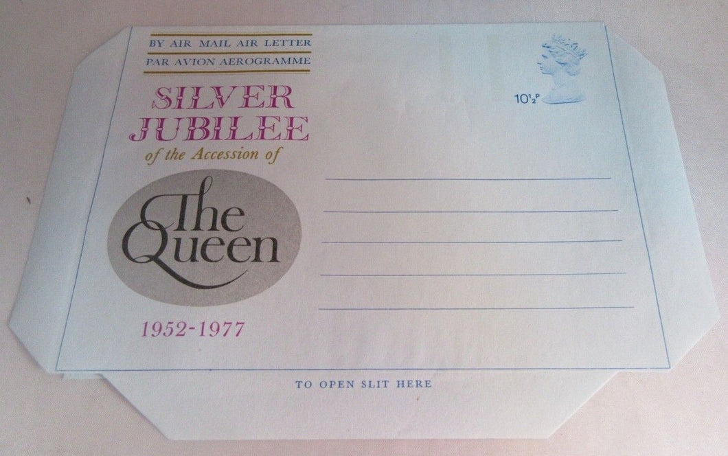 AIR MAIL LETTER QUEEN ELIZABETH II SILVER JUBILEE 10 1/2p UNUSED