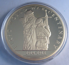 Load image into Gallery viewer, 1914-1918 FIRST WORLD WAR CENTENARY 70MM MEDALLION GOLD PLATED PROOF &amp; CAPSULE
