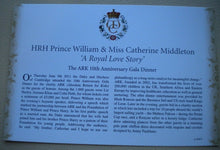 Load image into Gallery viewer, 2011 WILLIAM &amp; KATE A ROYAL LOVE STORY THE ARK 10thANNIVERSARY GALA DINNER COVER
