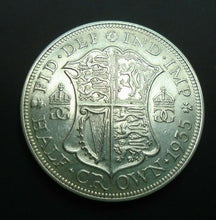 Load image into Gallery viewer, 1935 GEORGE V BARE HEAD COINAGE HALF 1/2 CROWN SPINK 4037 CROWNED SHIELD Cc2
