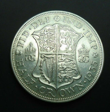 1935 GEORGE V BARE HEAD COINAGE HALF 1/2 CROWN SPINK 4037 CROWNED SHIELD Cc2