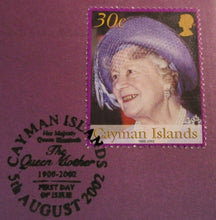 Load image into Gallery viewer, 1900 2002 QUEEN MOTHER - 2 STAMP COVERS &amp; FOLDER SHEET CAYMEN ISLANDS
