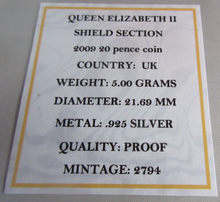 Load image into Gallery viewer, 2009 QEII SHIELD SECTION SILVER PROOF TWENTY PENCE 20P COIN BOX &amp; COA
