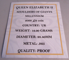 Load image into Gallery viewer, 2000 SHOULDERS OF GIANTS QEII S/PROOF £2 TWO POUND COIN QUAD CAPSULE BOX &amp; COA
