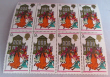 Load image into Gallery viewer, 1968 HAPPY CHRISTMAS BLOCK OF 8 9d STAMPS MNH WITH CLEAR FRONTED STAMP HOLDER
