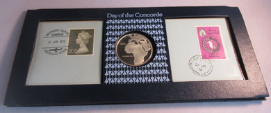 1976 DAY OF THE CONCORDE SILVER PROOF MEDAL JOHN PINCHES BOOKLET & LETTER