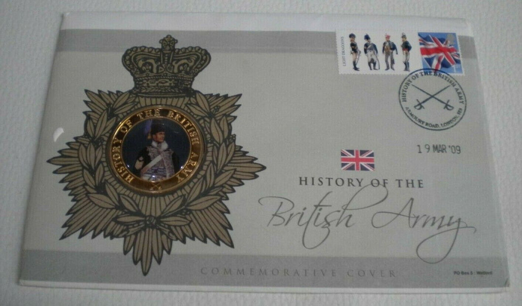 2009 HISTORY OF THE BRITISH ARMY COMMEMORATIVE COLOURED MEDAL COVER PNC