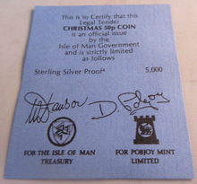 Load image into Gallery viewer, 1987 CHRISTMAS 50P FIFTY PENCE SILVER PROOF IOM 50P WITH COA &amp; PRESENTATION BOX
