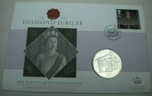 Load image into Gallery viewer, 2012 HM QUEEN ELIZABETH II DIAMOND JUBILEE BUNC GOLD PLATED £5 COIN COVER PNC
