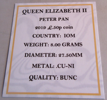 Load image into Gallery viewer, 2019 PETER PAN QEII BUNC 50P FIFTY PENCE COIN WITH QUAD CAPSULE &amp; COA
