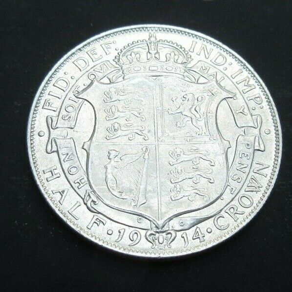 1914 GEORGE V BARE HEAD FIRST COINAGE 1/2 CROWN SPINK 4011 CROWNED SHIELD Cc1