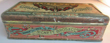 Load image into Gallery viewer, 1886 HIGNETT BROS &amp; CO GOLDEN BUTTERFLY VERY RARE TIN INTERNATIONAL HEALTH EXPO
