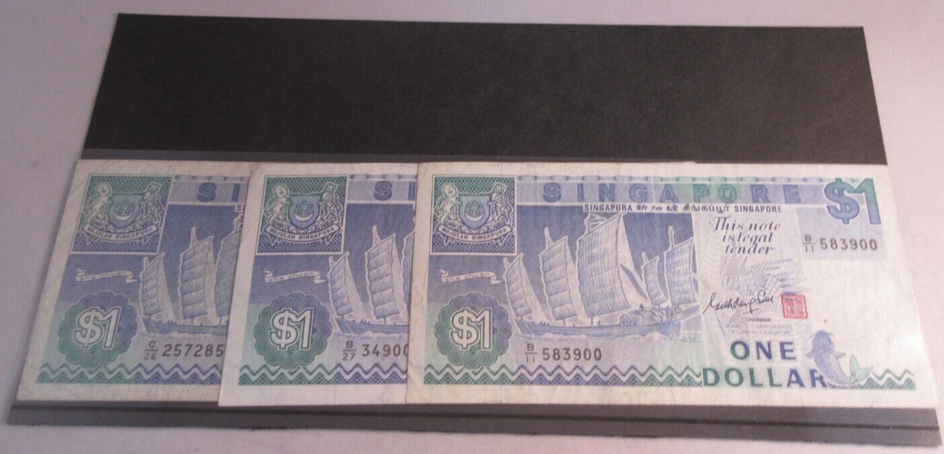 1987 SINGAPORE 3 X £1 ONE DOLLAR BANKNOTES DF-EF  PLEASE SEE PHOTOS