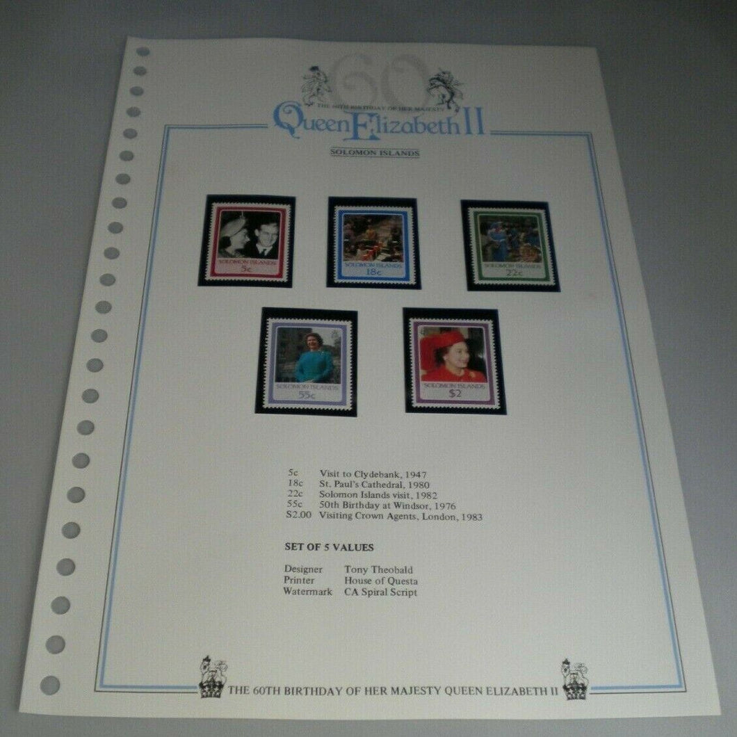 QUEEN ELIZABETH II THE 60TH BIRTHDAY OF HER MAJESTY SOLOMON ISLANDS STAMPS MNH