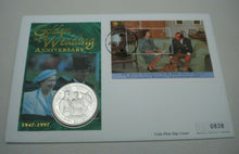 Load image into Gallery viewer, 1947-1997 GOLDEN WEDDING ANNIVERSARY BUNC $1 DOLLAR COIN FIRST DAY COVER PNC
