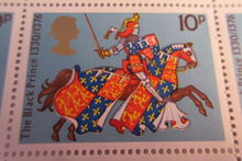 Load image into Gallery viewer, 1974 MEDIEVAL WARRIORS THE BLACK PRINCE 10P BLOCK OF 50 STAMPS MNH
