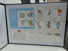 Load image into Gallery viewer, 2017 BEATRIX POTTER FOUR BUNC 50p ROYAL MINT COINS WITH COVER COA PADDED ALBUM
