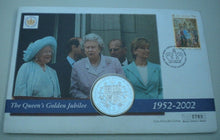 Load image into Gallery viewer, 1952-2002 THE QUEEN&#39;S GOLDEN JUBILEE BUNC £2 CROWN FIRST DAY COIN COVER PNC
