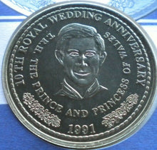 Load image into Gallery viewer, 1991 10th ROYAL WEDDING ANNIVERSARY BUNC ONE CROWN COIN COVER PNC WITH COA
