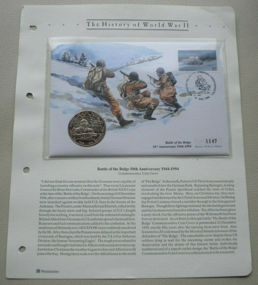 1994 BATTLE OF THE BULGE 50TH ANNIVERSARY 1944-1994 $5COIN COVER PNC/STAMP/PMARK