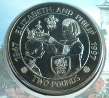 Load image into Gallery viewer, 1947-1997 GOLDEN WEDDING ANNIVERSARY BUNC £2 CROWN COIN COVER PNC, STAMPS, INFO
