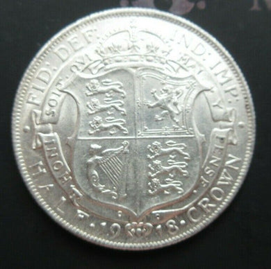 1918 GEORGE V BARE HEAD FIRST COIN HALF 1/2 CROWN SPINK 4011 CROWNED SHIELD Cc1