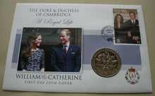 Load image into Gallery viewer, 2011 THE DUKE &amp; DUCHESS OF CAMBRIDGE A ROYAL LIFE COAT OF ARMS £2 COIN COVER PNC
