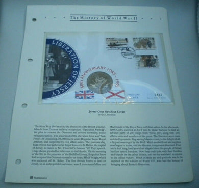 1945-1995 LIBERATION OF JERSEY 50TH ANNIVER BUNC £2 CROWN COIN PNC, STAMPS, INFO