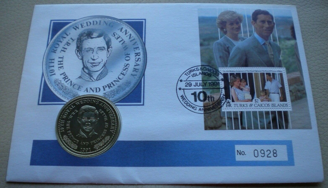 1991 10th ROYAL WEDDING ANNIVERSARY BUNC ONE CROWN COIN COVER PNC WITH COA