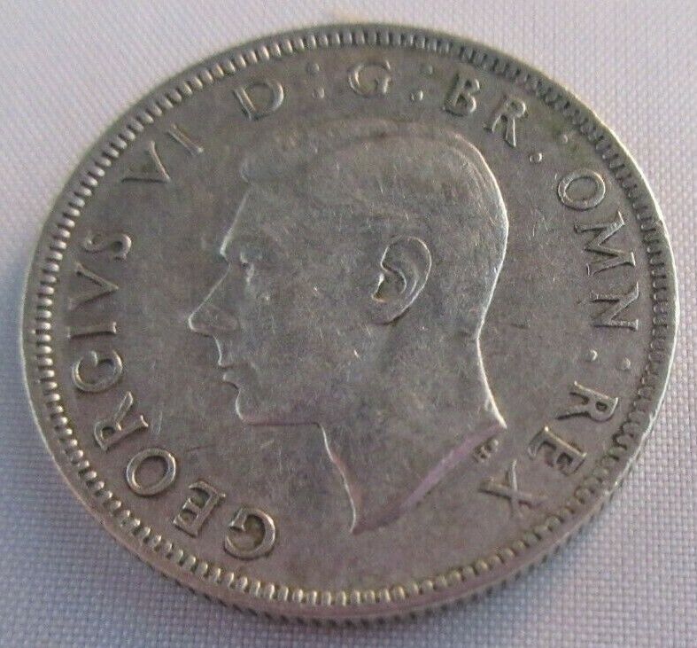 1943 KING GEORGE VI FLORIN TWO SHILLINGS COIN aUNC .500 SILVER IN CLEAR FLIP