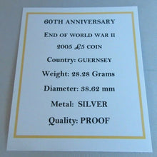 Load image into Gallery viewer, 2005 60TH ANNIVERSARY END OF WORLD WAR II S/PROOF £5 COIN BOX &amp; COA
