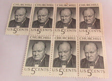 Load image into Gallery viewer, WINSTON CHURCHILL US 5 CENTS 7 X STAMPS MNH WITH CLEAR FRONTED STAMP HOLDER
