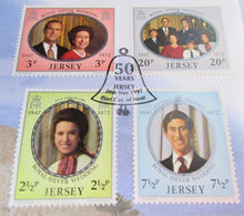 Load image into Gallery viewer, 1947-1997 GOLDEN WEDDING ANNIVERSARY SP BAILIWICK OF JERSEY £5 CROWN COVER PNC
