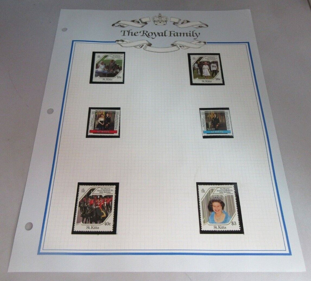 1986 QEII 60TH BIRTHDAY & ROYAL WEDDING ST KITTS STAMPS & ALBUM SHEET