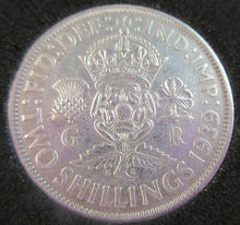 Load image into Gallery viewer, 1939 KING GEORGE VI BARE HEAD .500 SILVER FLORIN TWO SHILLING COIN WITH CAPSULE
