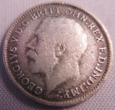 1916 KING GEORGE V BARE HEAD .925 SILVER 3d THREE PENCE COIN IN CLEAR FLIP