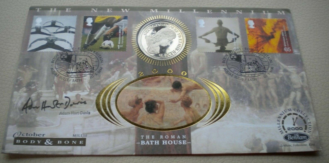 2000 THE ROMAN BATH HOUSE SIGNED BY ADAM HART-DAVIS BENHAM SILK MEDAL COVER PNC