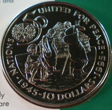 Load image into Gallery viewer, 1945-1995 NATIONS UNITED FOR PEACE NAMIBIA $10 COMMEMORATIVE COIN &amp;INFO CARD
