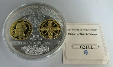 2013 THE GUINEA 1663 70MM MEDALLION SILVER PLATED WITH SPOT GOLD, CAPSULE & COA