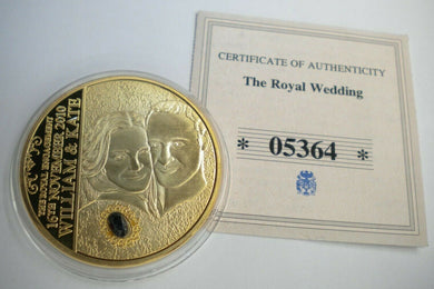 WILLIAM & KATE THE ROYAL ENGAGEMENT GOLD PLATED MEDALLION CAPSULE & COA