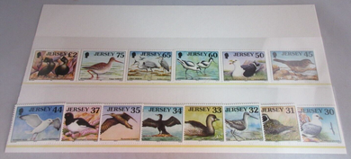 1975 JERSEY SEA BIRDS 14 MINT NEVER HINGED WITH CLEAR FRONTED STAMP HOLDER