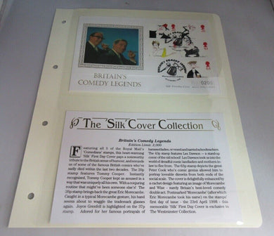 1998 BRITAINS COMEDY LEGENDS SILK COLLECTION FIRST DAY COVER INFOCARD ALBUMSHEET