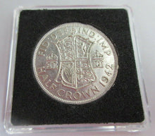 Load image into Gallery viewer, 1942 GEORGE VI BARE HEAD COINAGE HALF 1/2 CROWN IN QUADRANT CAPSULE &amp; BOX
