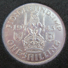 Load image into Gallery viewer, 1943 KING GEORGE VI BARE HEAD .500 SILVER aUNC ONE SHILLING COIN &amp; CAPSULE
