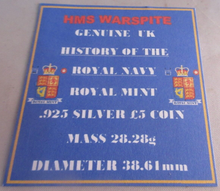 Load image into Gallery viewer, 2005 HISTORY OF THE ROYAL NAVY HMS WARSPITE SILVER PROOF £5 COIN ROYAL MINT
